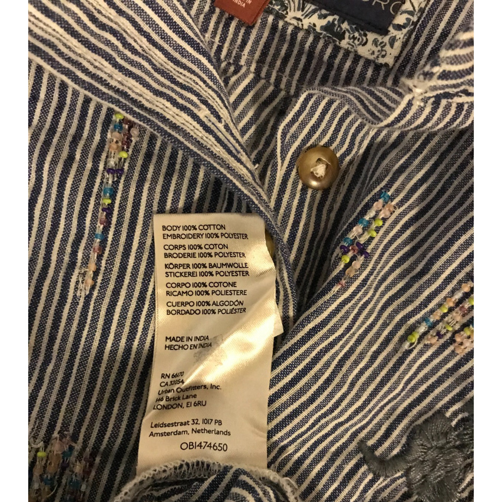 Anthropologie Pilcro XS Blue Stripe Embroidered Beaded Button Down Shirt - Picture 10 of 10
